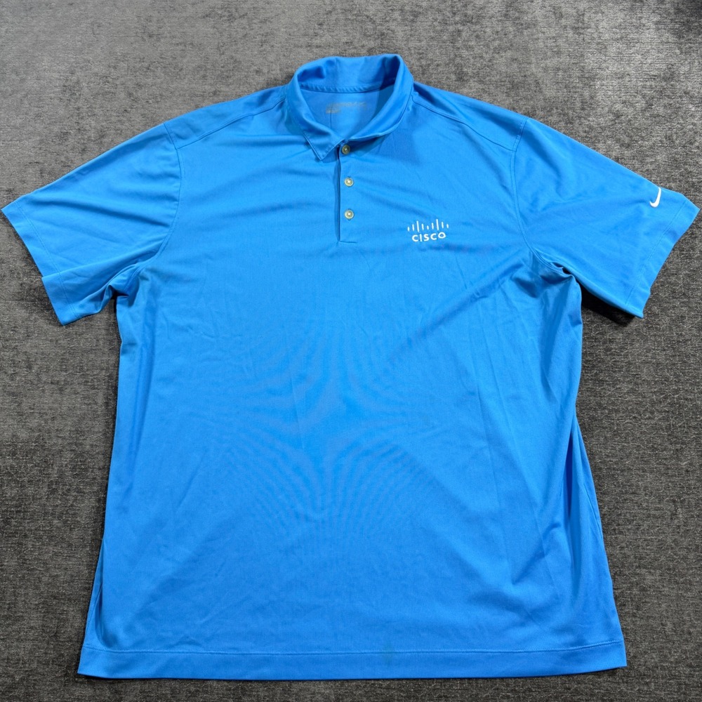 Nike Golf Dri-FIT Polo Shirt Mens XXL Blue Short Sleeve Cisco Logo Performance